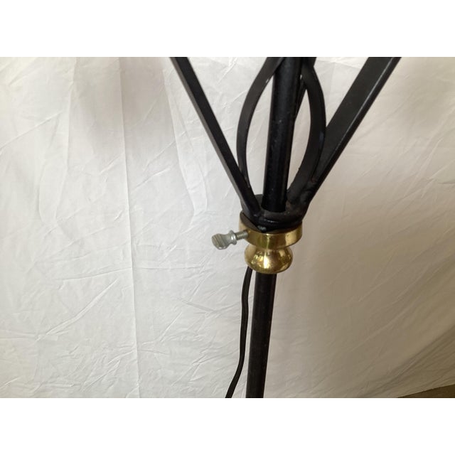 A Pair of Wroght Iron and Brass Adjustable Floor Lamps For Sale In Philadelphia - Image 6 of 9