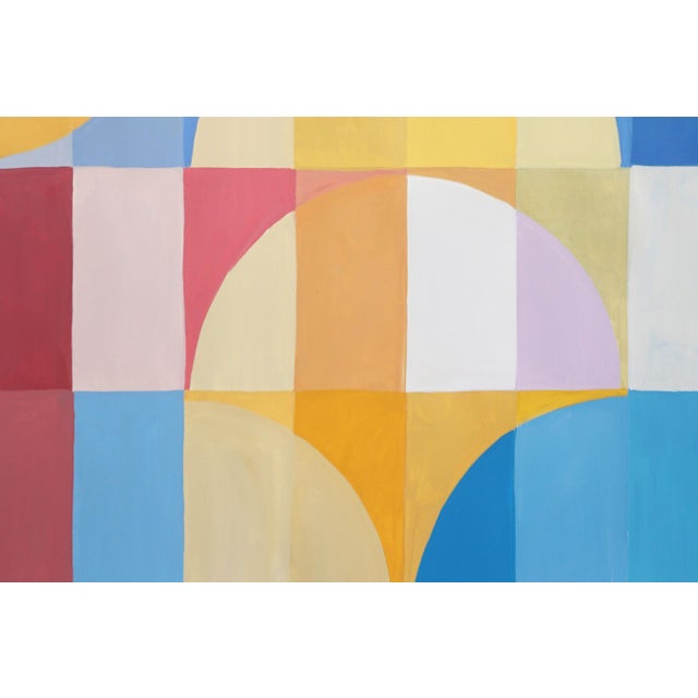 2025, Abstract Geometric Bauhaus Large Triptych of Vivid Blossoming Arcs, Acrylic Paint on Watercolor Paper by Natalia Roman For Sale - Image 10 of 11