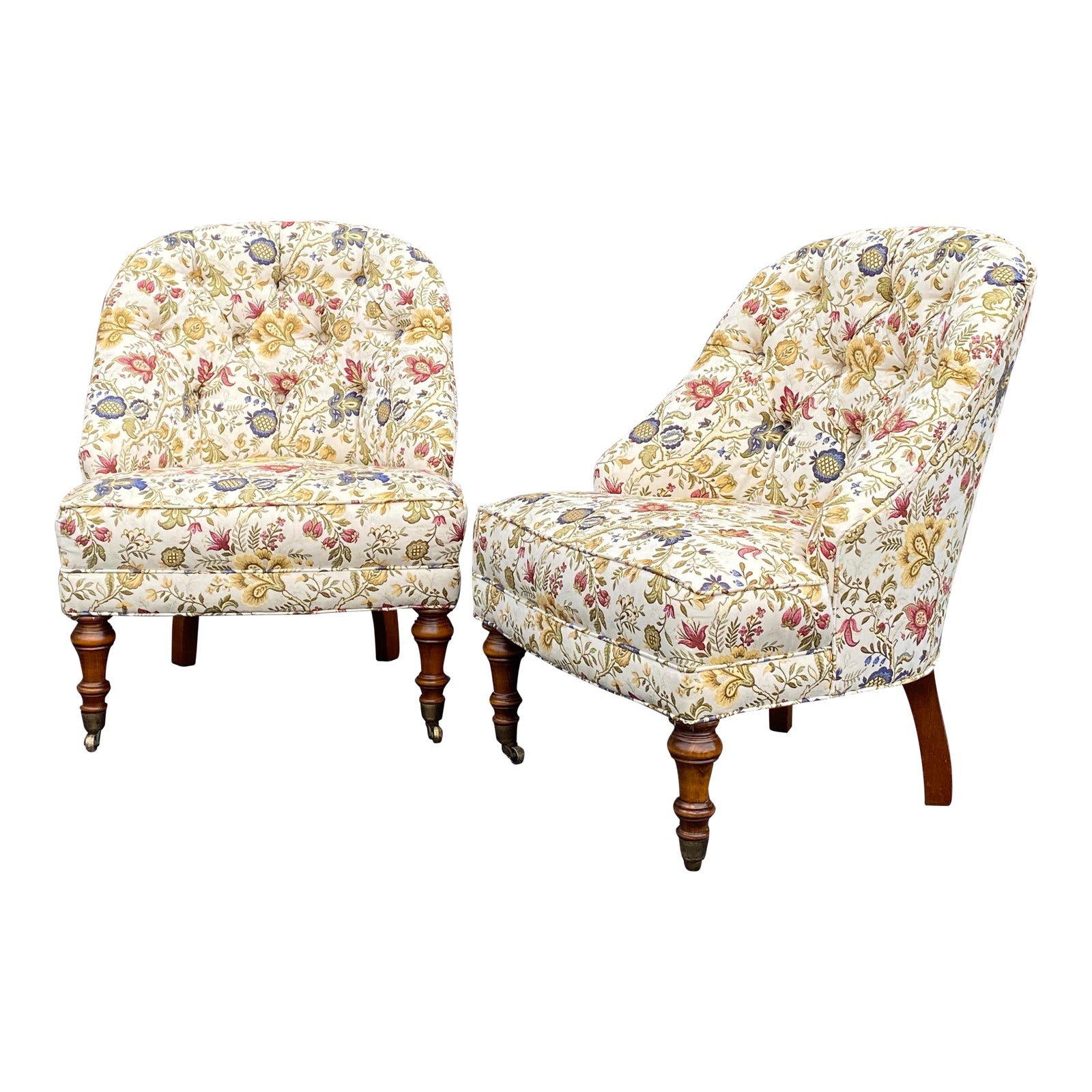 Tufted Floral Slipper Chairs a Pair Chairish