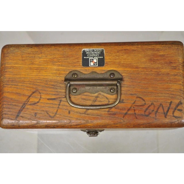 Industrial Vintage David White Instrument Surveying Equipment Plane Utility Level Oak Case For Sale - Image 3 of 12