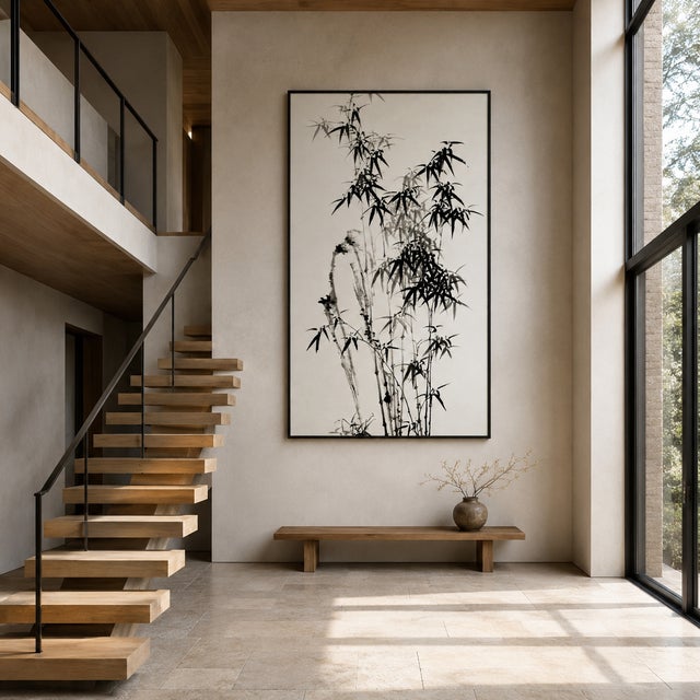 Black Chinese Bamboo by Zheng Xie, Vintage Art Print, 24" X 36" For Sale - Image 8 of 11