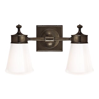 Visual Comfort Signature Siena Double Sconce in Bronze with White Glass For Sale