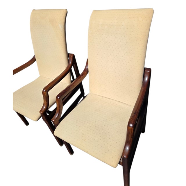 1980s 2 Henredon Scene One Campaign Dining Room Armchairs MCM Oak Brass For Sale - Image 13 of 14