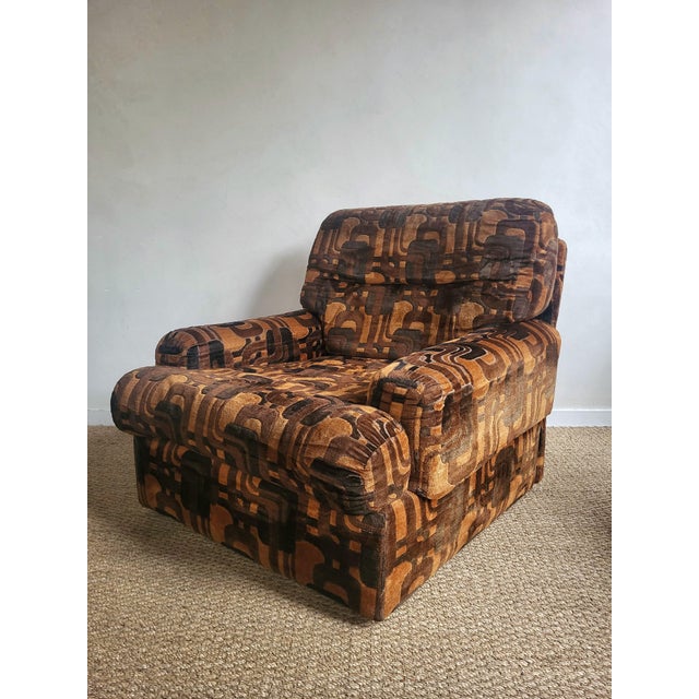 Velvet & Fabric Armchair, 1970s For Sale - Image 4 of 4