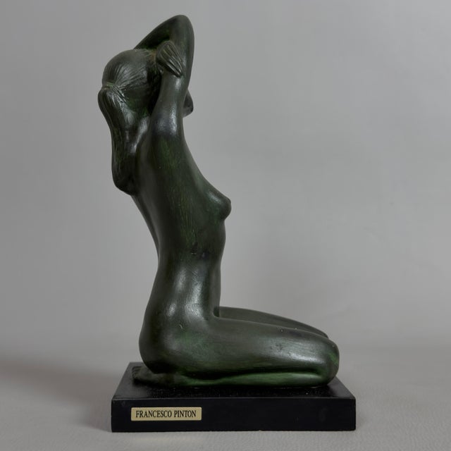 Vintage Ceramic Sculpture of Female Figure on Wooden Base by Francesco Pinton, 20th Century For Sale - Image 3 of 11