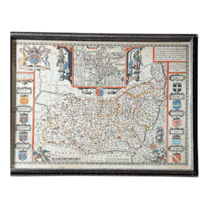 Antique Map of Suffolk, England by Cartographer John Speed, Circa 1610