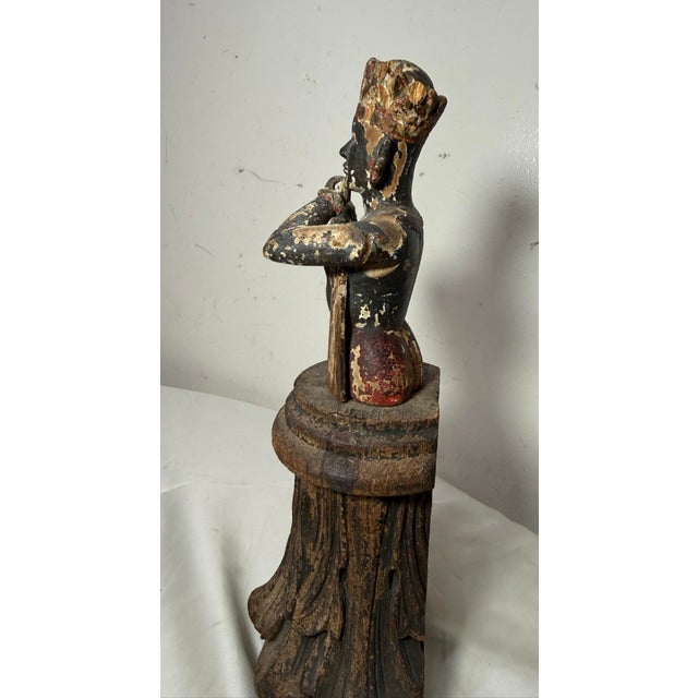 Antique 18th Century Indonesian Carved Polychromed Wood Sculpture Figure Statue For Sale - Image 9 of 11
