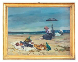 Renzo Vespignani, On the Beach, Oil on Canvas, 1955