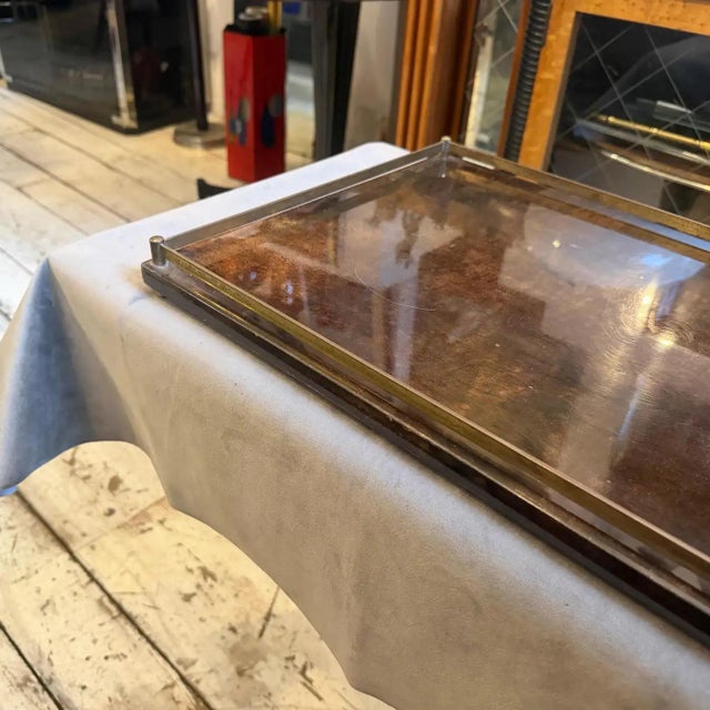 1950s 1950s Mid-Century Modern Brown Painted Goatskin and Brass Tray by Aldo Tura For Sale - Image 5 of 13
