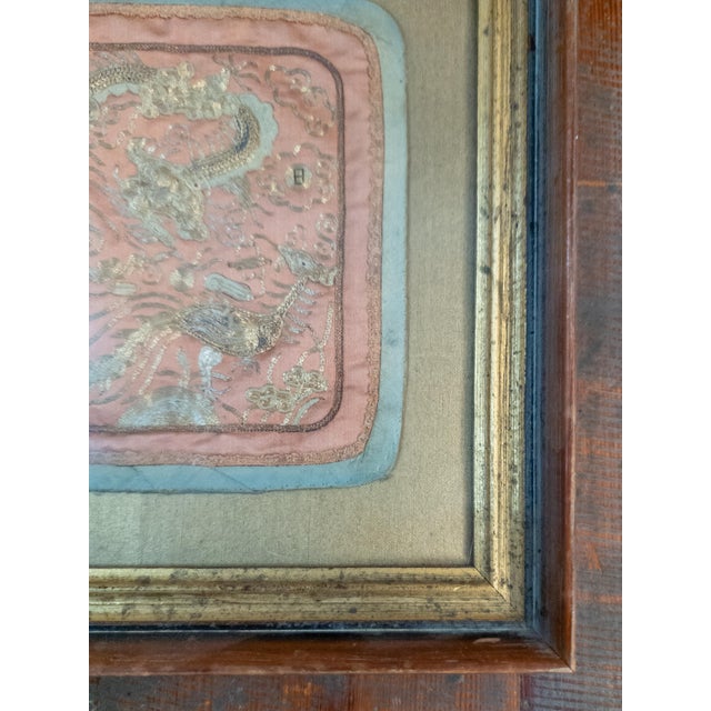 19th Century 19th Century Chinese Chinoiserie Silk Embroidered Panel With Dragon and Phoenix For Sale - Image 5 of 11