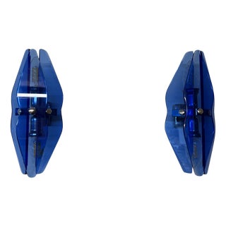 Blue Glass Wall Sconces from Veca, Italy, 1970s Set of 2 For Sale