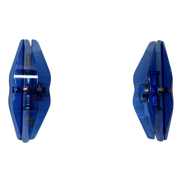 Blue Glass Wall Sconces from Veca, Italy, 1970s Set of 2 For Sale