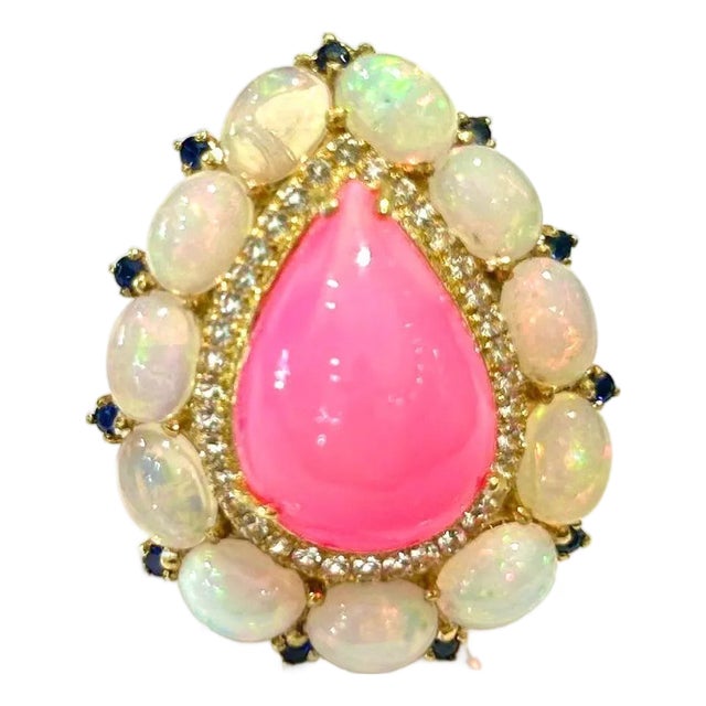 Bochic Capri Vintage Pink Opal & White Opal Ring, 18K Gold & Silver For Sale