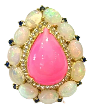 Bochic Capri Vintage Pink Opal & White Opal Ring, 18K Gold & Silver