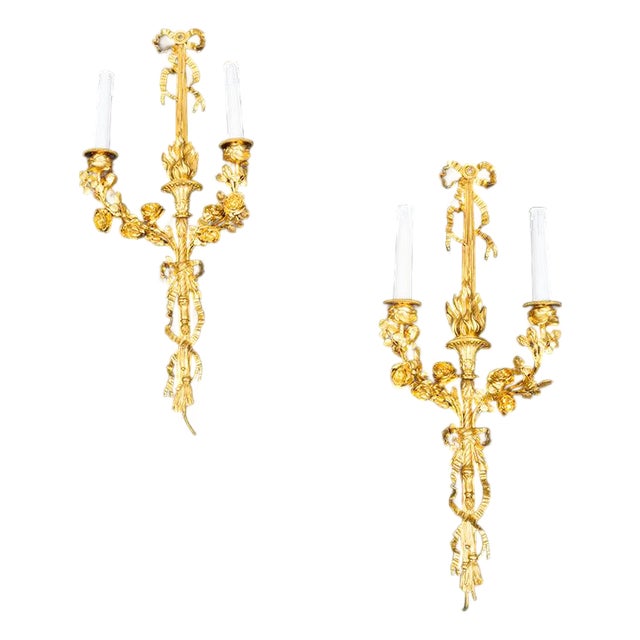 19th Century Napoleon III Wall Sconces in Gilded Bronze, France, Set of 2 For Sale