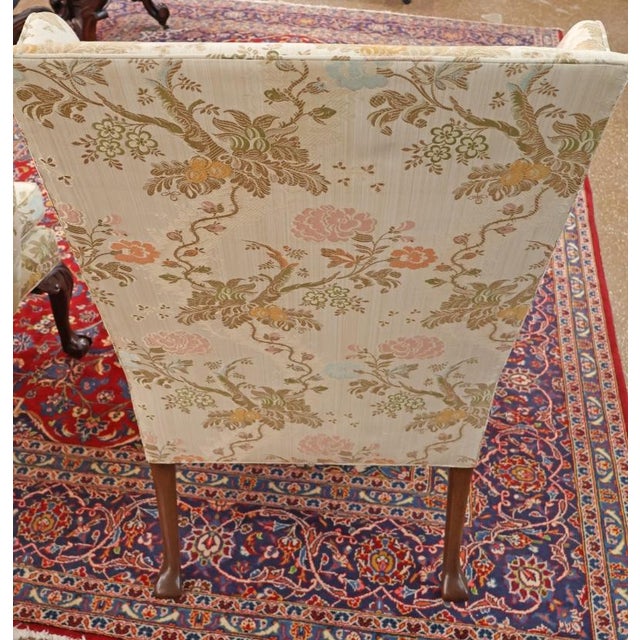 1980s Pair of Kittinger Colonial Williamsburg Scalamandre Fabric Fire Side Wing Chairs For Sale - Image 13 of 15