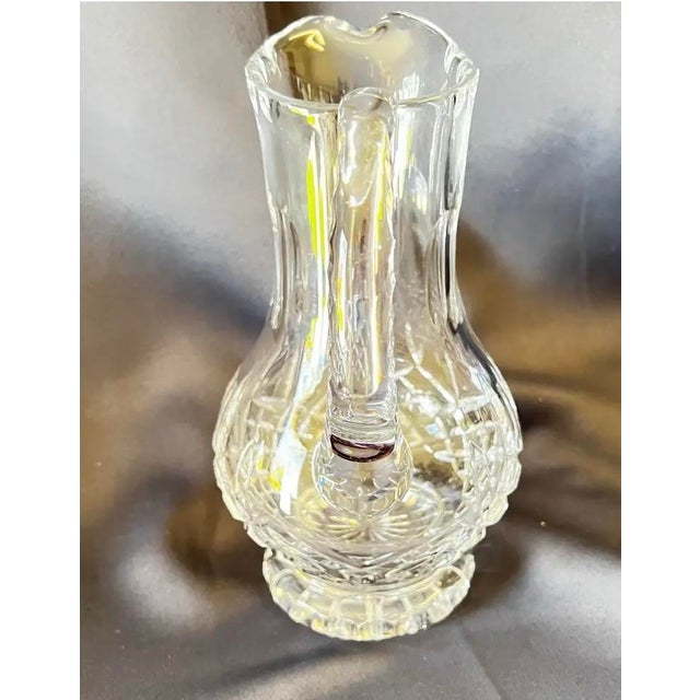 Transparent Vintage Cut Crystal Vase Vessel Pitcher, Hobstar & Starburst Pattern For Sale - Image 8 of 10