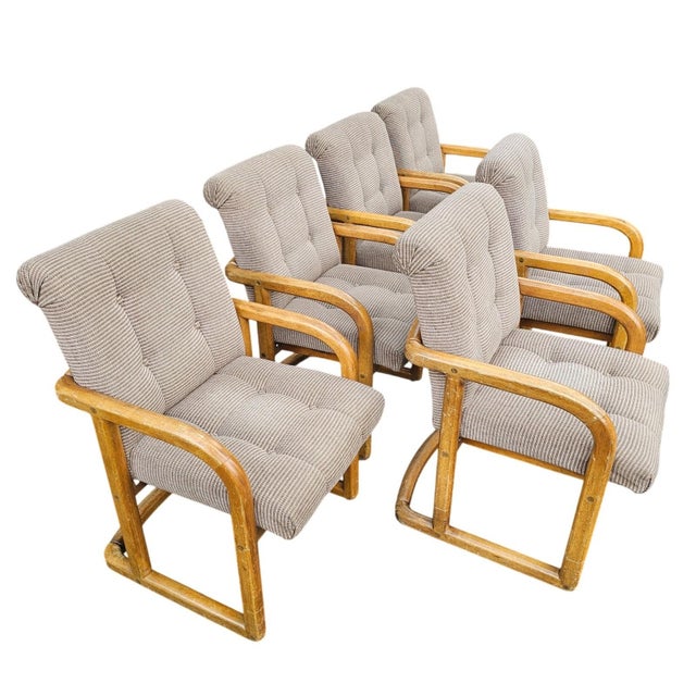Height: 37" Depth: 24" Width: 22.5" 1970s vintage bentwood dining chairs made in Singapore which features a distinctive...