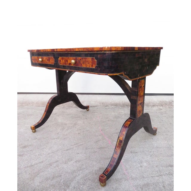 Maitland - Smith Maitland Smith Tessellated Faux Tortoise Shell / Penshell Writing Desk ~ Traditional Regency Style For Sale - Image 4 of 18