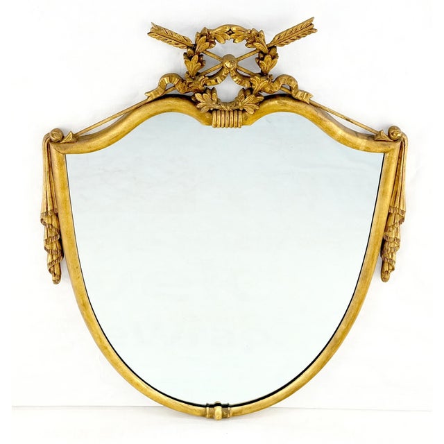 c1920s Shield Shape Arrows Coat of Arms Decorated Gilt Wall Mirror For Sale - Image 6 of 9