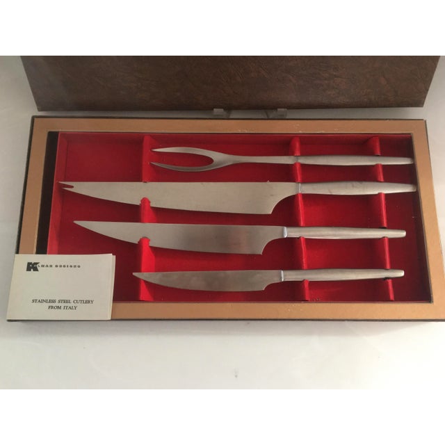 New in box , 1960’s Kalmar Designs 4 piece stainless steel cutlery set . You will receive 1 - 12” , 15” and 16.5” knives ,...