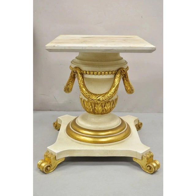 Traditional Late 20th Century Italian Regency Cream & Gold Gilt Lacquered Urn Pedestal Dining Table - 3 Leaves For Sale - Image 3 of 16