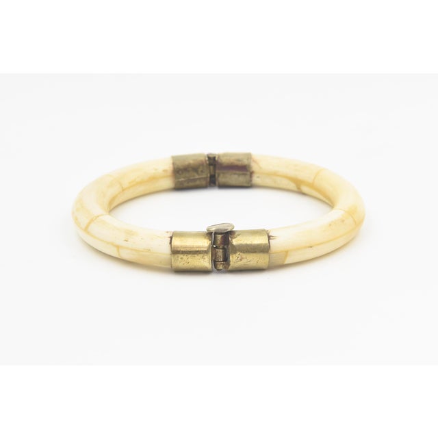 Ivory 1970s Bone Bangle Bracelet With Gold-Tone Accents For Sale - Image 8 of 10