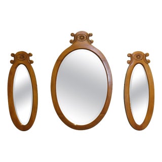 Oval Satin Walnut Wall Mirrors, Set of 3 For Sale