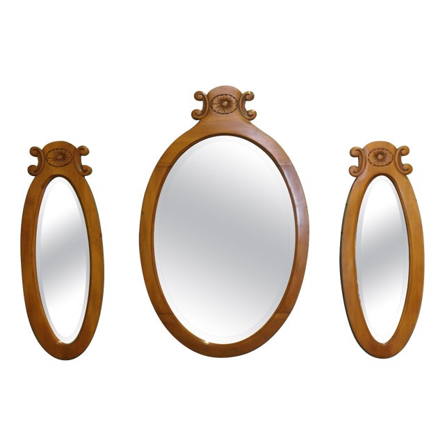 Oval Satin Walnut Wall Mirrors, Set of 3 For Sale