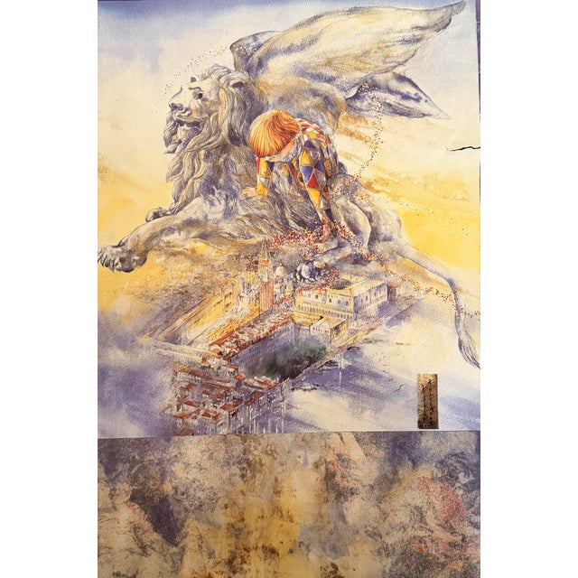 Venice Carnival poster featuring artwork by Kazuo Yagi, dated 1995. The imaginative composition depicts the winged Lion of...