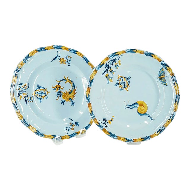 Late 19th Century Émile Gallé “Animaux Héraldiques” Faience Plates - Pair For Sale