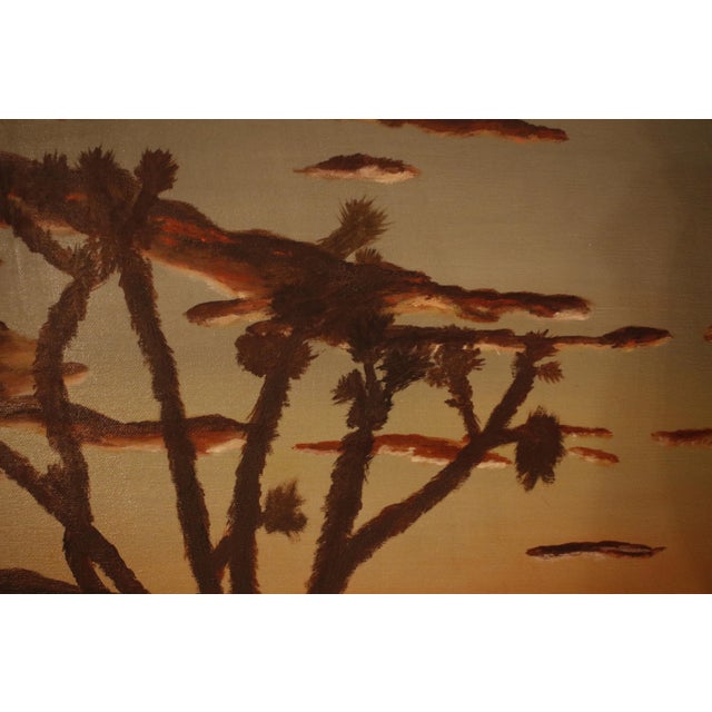 Original Landscape Oil Painting Depicting a Desert Sunset and Joshua Trees, Circa 1960s in Wood and Gold Frame For Sale - Image 9 of 17