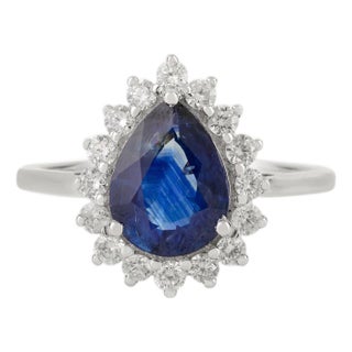 Vr Jewels 1.62 Ct Royal Blue Sapphire Diamond Ring Size 5 in 18k White Gold For Sale