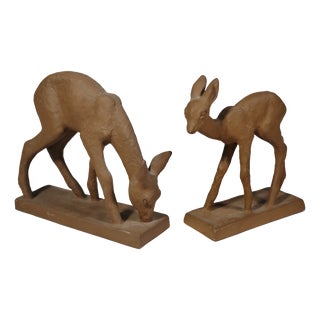 Mid-Century Deer Sculptures in Terracotta by Else Bach for Karlsruhe Majolica, 1950s, Set of 2 For Sale