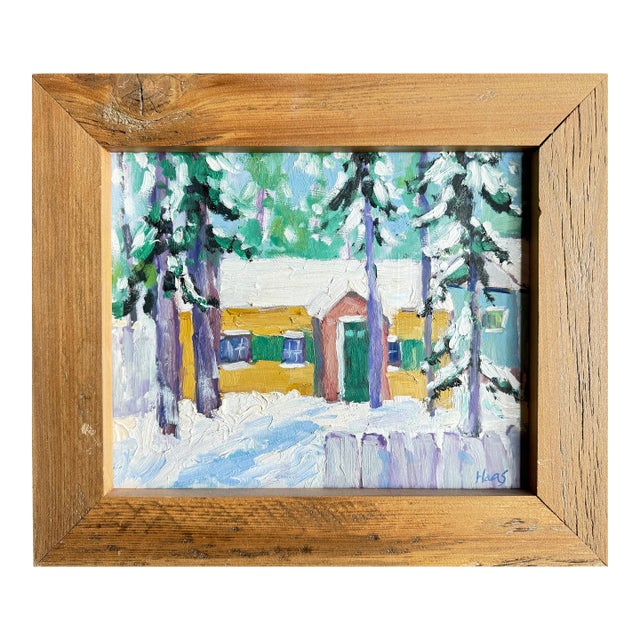 Contemporary Tahoe Cabin Snowscape Original Oil Painting For Sale