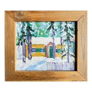 Tahoe Cabin Snowscape, Contemporary Original Oil Painting