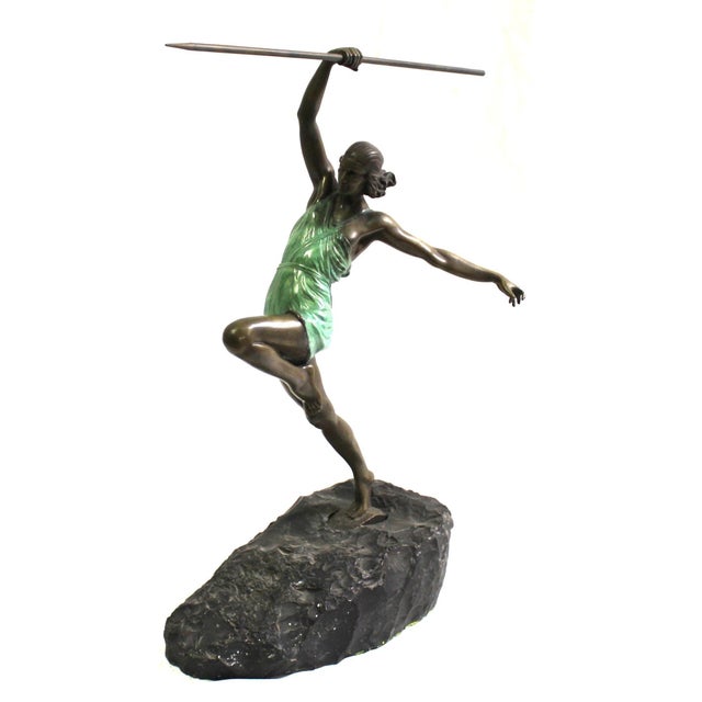 1990s Art Deco Figurine Female Javelin Thrower For Sale - Image 13 of 18