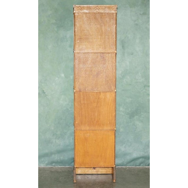 Antique Modular Honey Oak and Gilt Brass Stacking Bookcase with Glazed Retracting Doors For Sale - Image 9 of 18