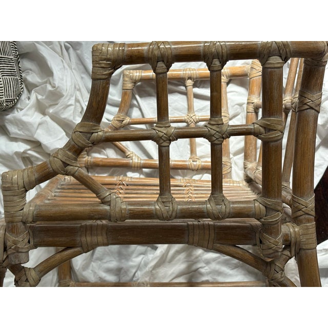 Wood 1980s McGuire Rattan Armchair With China Seas/Quadrille Fabric Cushion For Sale - Image 7 of 12