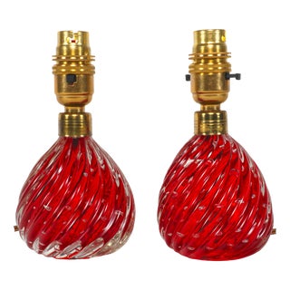 Red Bullicante Murano Glass Table Lamps by Archimede Seguso, 1960s, Set of 2 For Sale