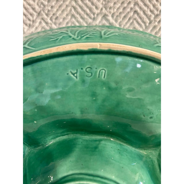 Green Vintage Majolica Style Usa Calif Pottery Cabbage Leaf Divided Serving Dish For Sale - Image 8 of 9