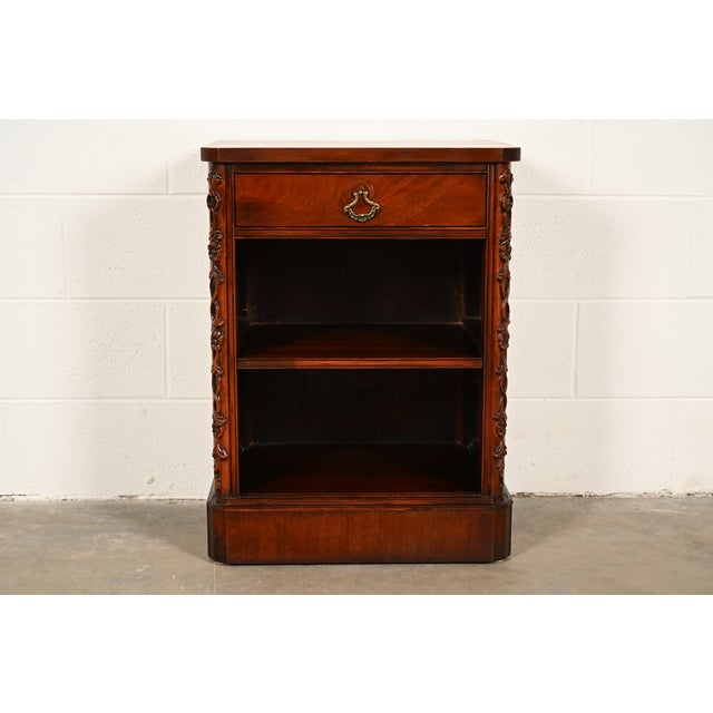 English Century Furniture Georgian Carved Mahogany Nightstand or Bedside Table, Circa 1950s For Sale - Image 3 of 17