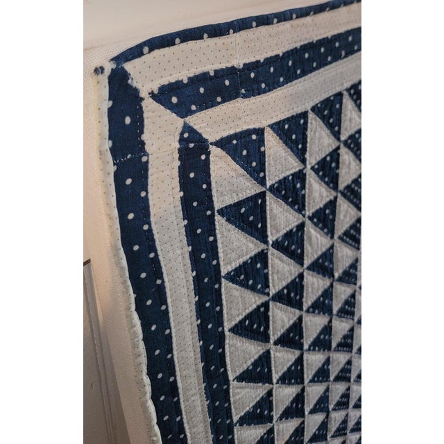 19thc Mounted Blue & White Flying Geese Mounted Crib Quilt For Sale - Image 4 of 7