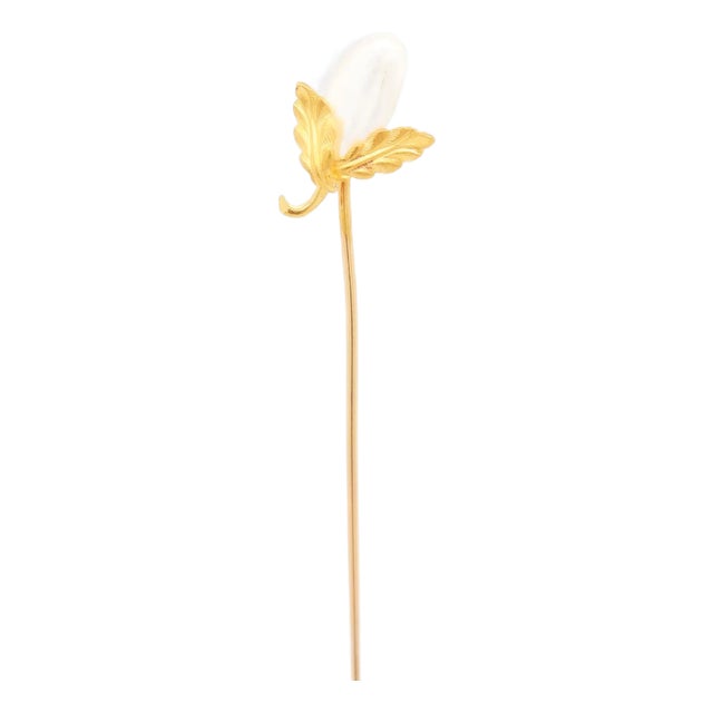 Vintage 14k Gold & Blister Pearl Gourd or Eggplant Stickpin For Sale