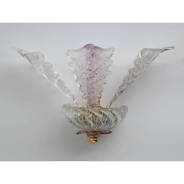 Murano Glass Wall Lamps with Leaves, Italy, 1960s, Set of 2 For Sale - Image 7 of 8