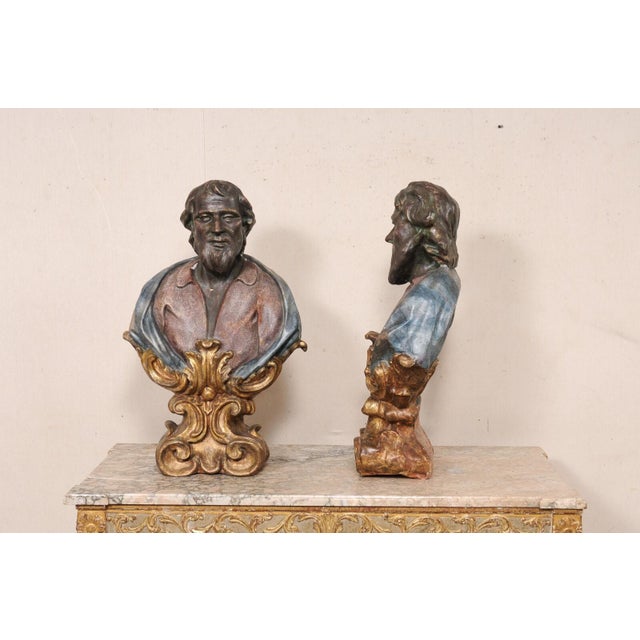 Italian Mid 20th Century Italian Pair of Decorative Male Busts For Sale - Image 3 of 9