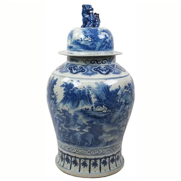 Large Chinese Blue & White Porcelain Ginger Jar With Foo Dog Lid For Sale - Image 13 of 13