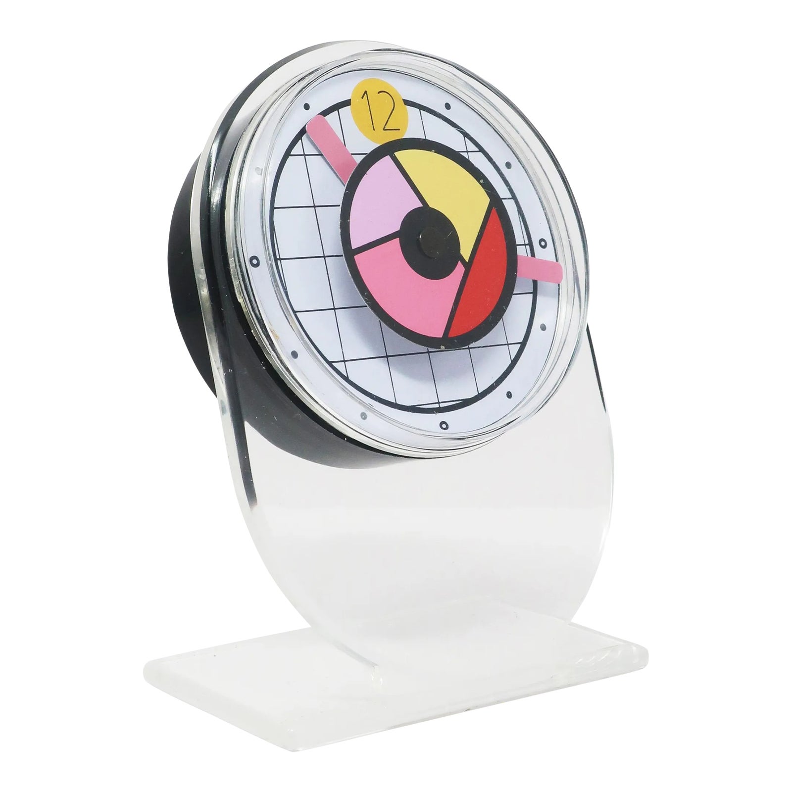 1980s Postmodern Lucite Desk Clock by Gino Casti | Chairish