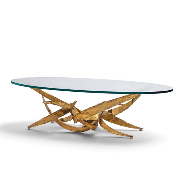 Mid-Century Modern Silas Seandel Brutalist Mid Century Glass and Gilt Bronze Coffee Table For Sale - Image 3 of 9