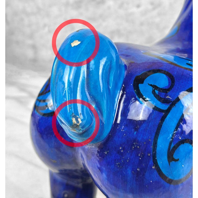 Mid-Century Italian Bellini Pottery Floral Blue Horse Sculpture - 15" For Sale - Image 9 of 11
